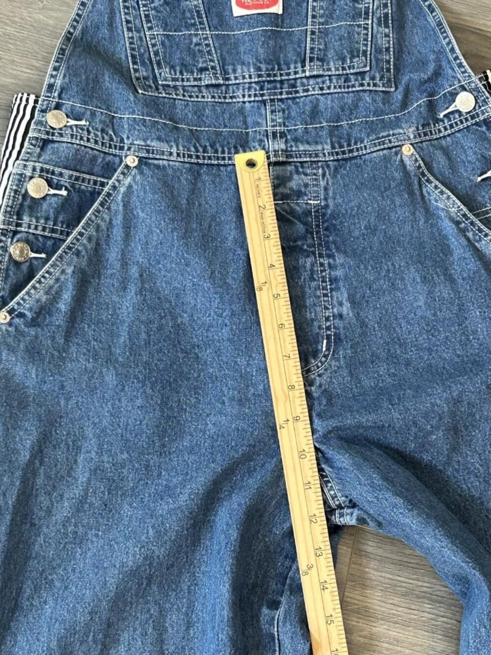 Vintage Revolt Clothing Co Overalls Womens L Blue Denim Bib Stripe Workwear 90s - Picture 9 of 14
